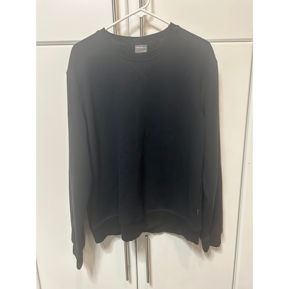 Eddie Bauer Mens Large L Black Fleece Crewneck Sweatshirt‎ Pullover Long Sleeve